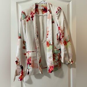 Calvin Klein White Multicolor Floral Print Blazer